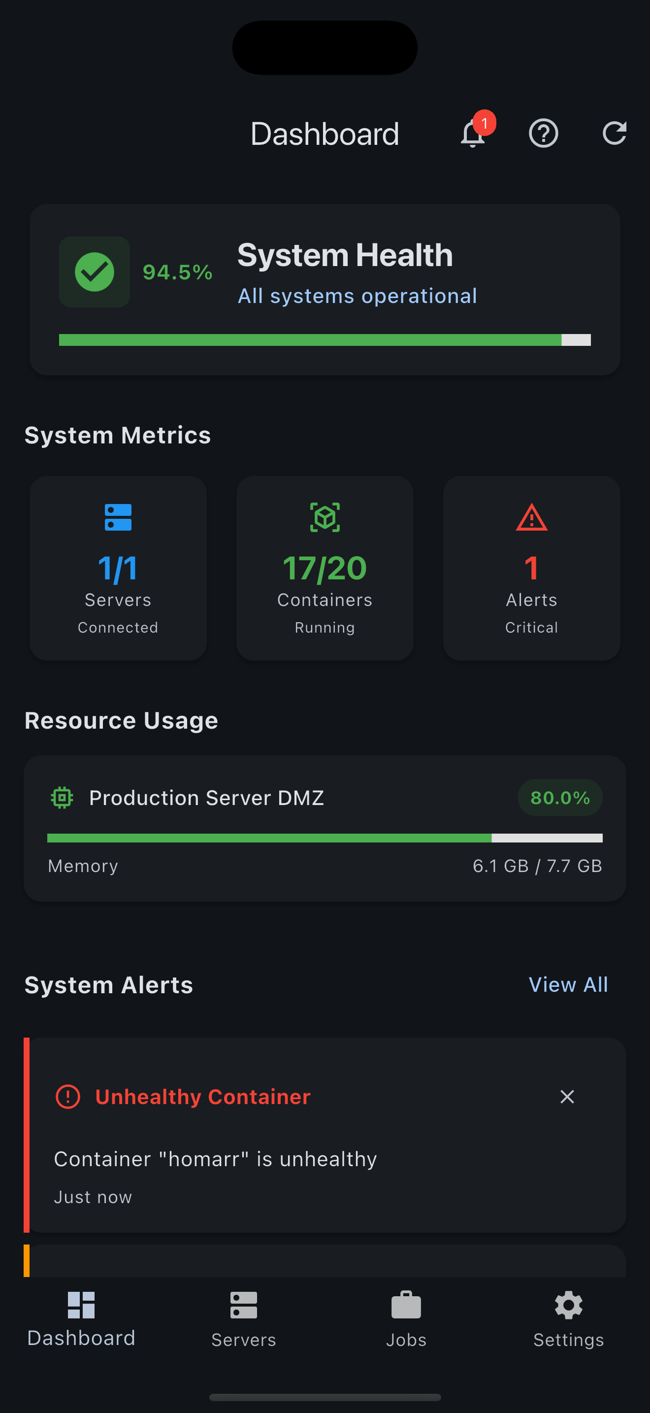 Docker Monitor Home Screen